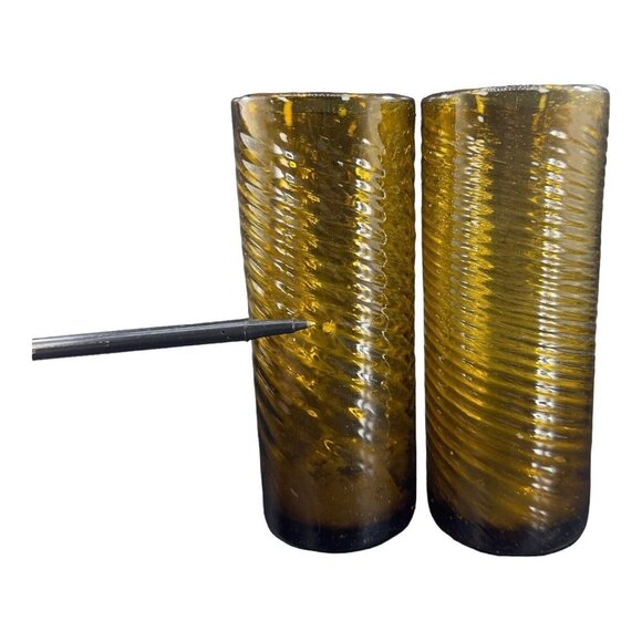 Egyptian Dark Smokey Amber Glass Tumbler Drinking Glasses Set 2 Hand Blown Glass - Picture 5 of 9